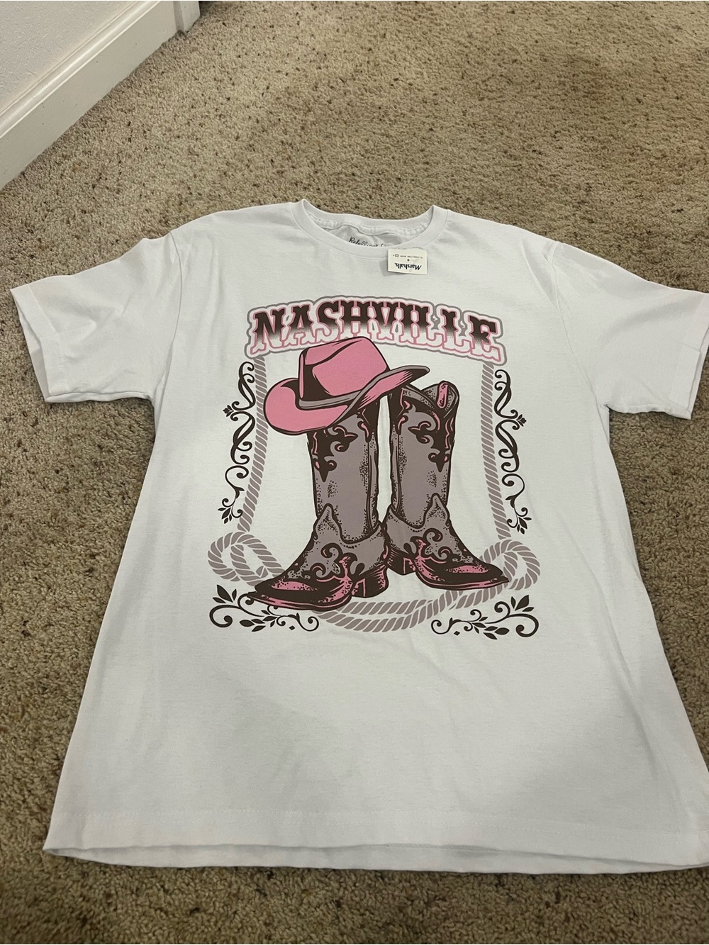 Nashville Pink Cowboy Boots Graphic Tee - Women